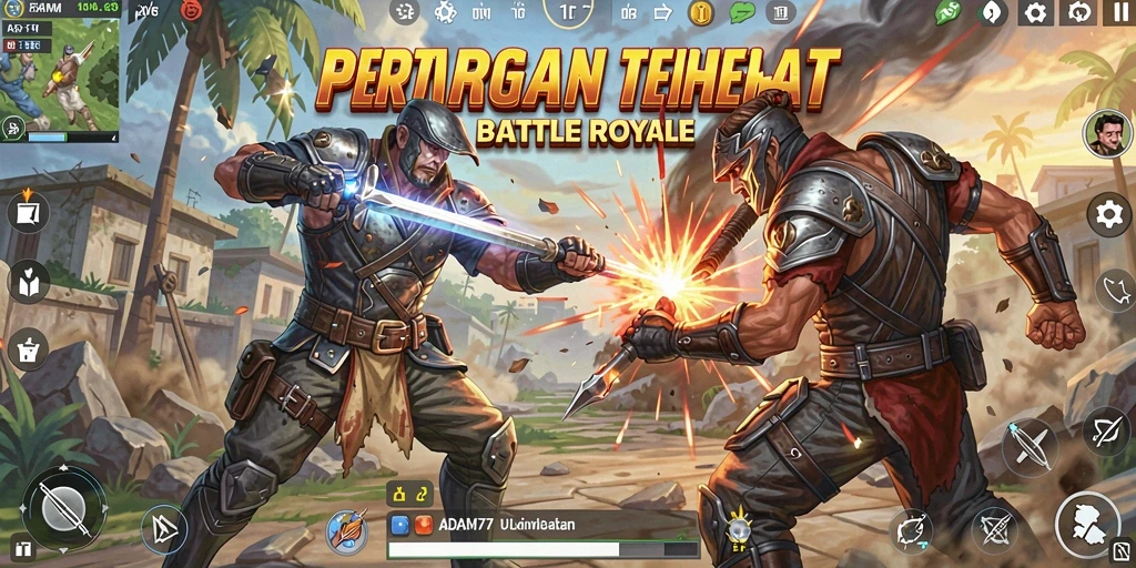 Gameplay seru ADAM77 di arena Battle Royale.