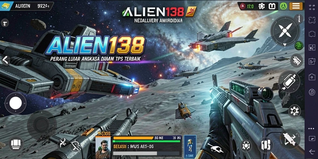 Tampilan gameplay epik dalam pertempuran luar angkasa ALIEN138.