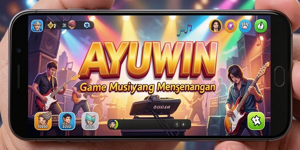 Screenshot utama AYUWIN menampilkan gameplay menyenangkan dengan lagu-lagu favorit.