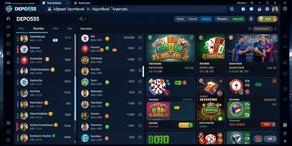 Tampilan screenshot utama DEPO555 dengan berbagai pilihan taruhan olahraga.