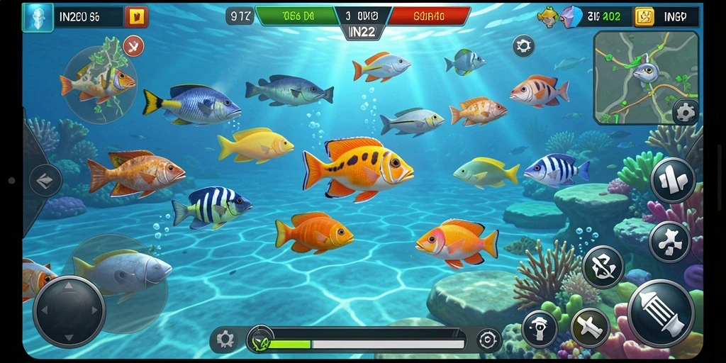 Tampilan gameplay IN22 yang seru saat menangkap ikan.