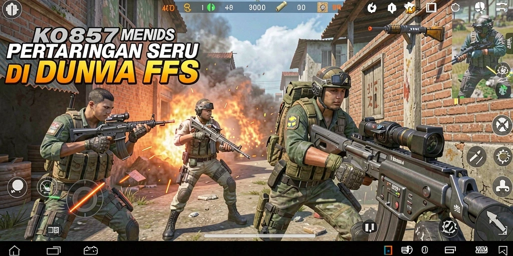 Screenshot gameplay KO857 menampilkan aksi tembak-menembak yang mendebarkan.