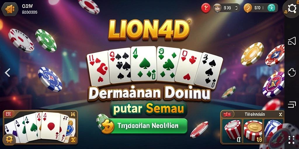 Screenshot utama LION4D menampilkan gameplay Domino yang seru.