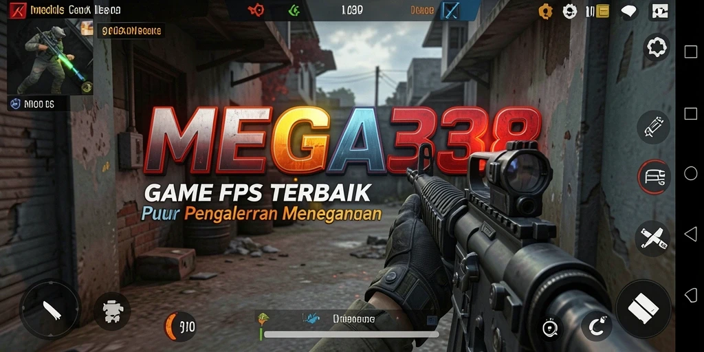 Tangkapan layar gameplay MEGA338 menampilkan aksi tembak-menembak yang intens.