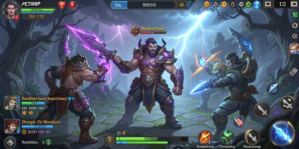 Screenshot menampilkan aksi penuh dari gameplay MOBA PETIRRP.