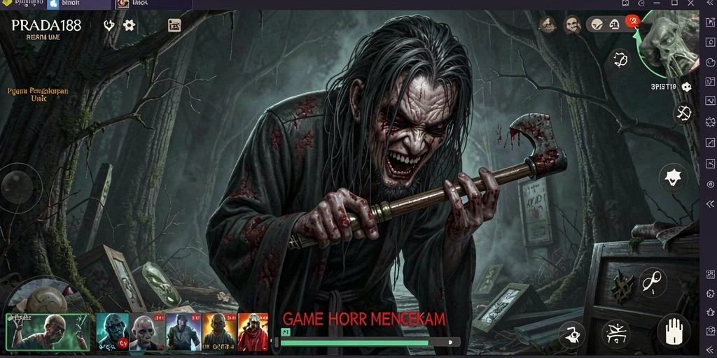 Screenshot gameplay PRADA188 yang menampilkan suasana horor yang menegangkan.