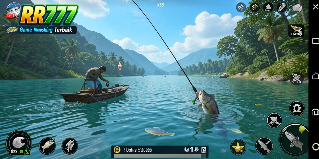 Tampilan menarik dari gameplay memancing dalam RR777 yang seru.
